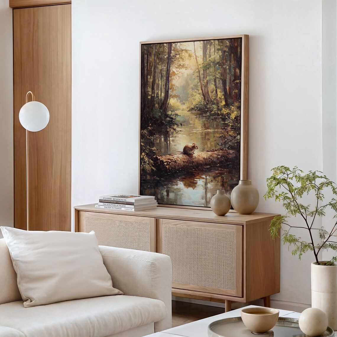 Woodland Mouse On Log, Tranquil Forest Reflection Art Print - Image 6