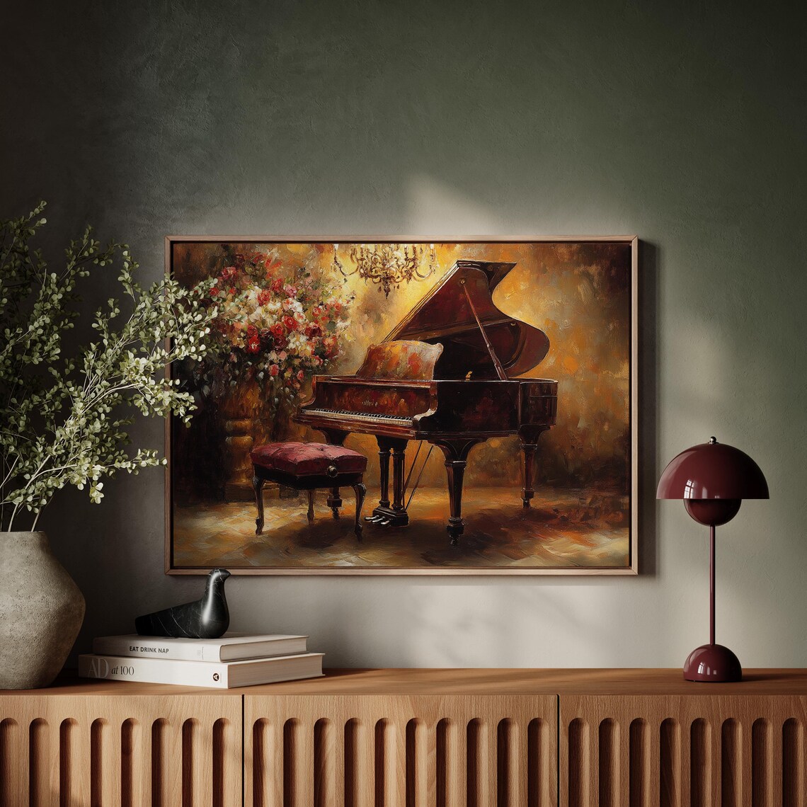 Antique Grand Piano With Red Roses Warm Vintage Romantic Music Poster - Image 3