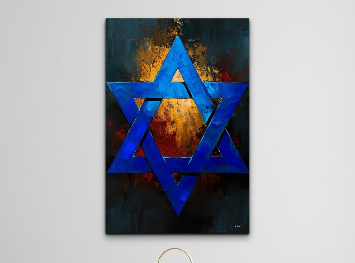 Blue Star of David Oil Painting Judaica Symbol Faith Art Poster