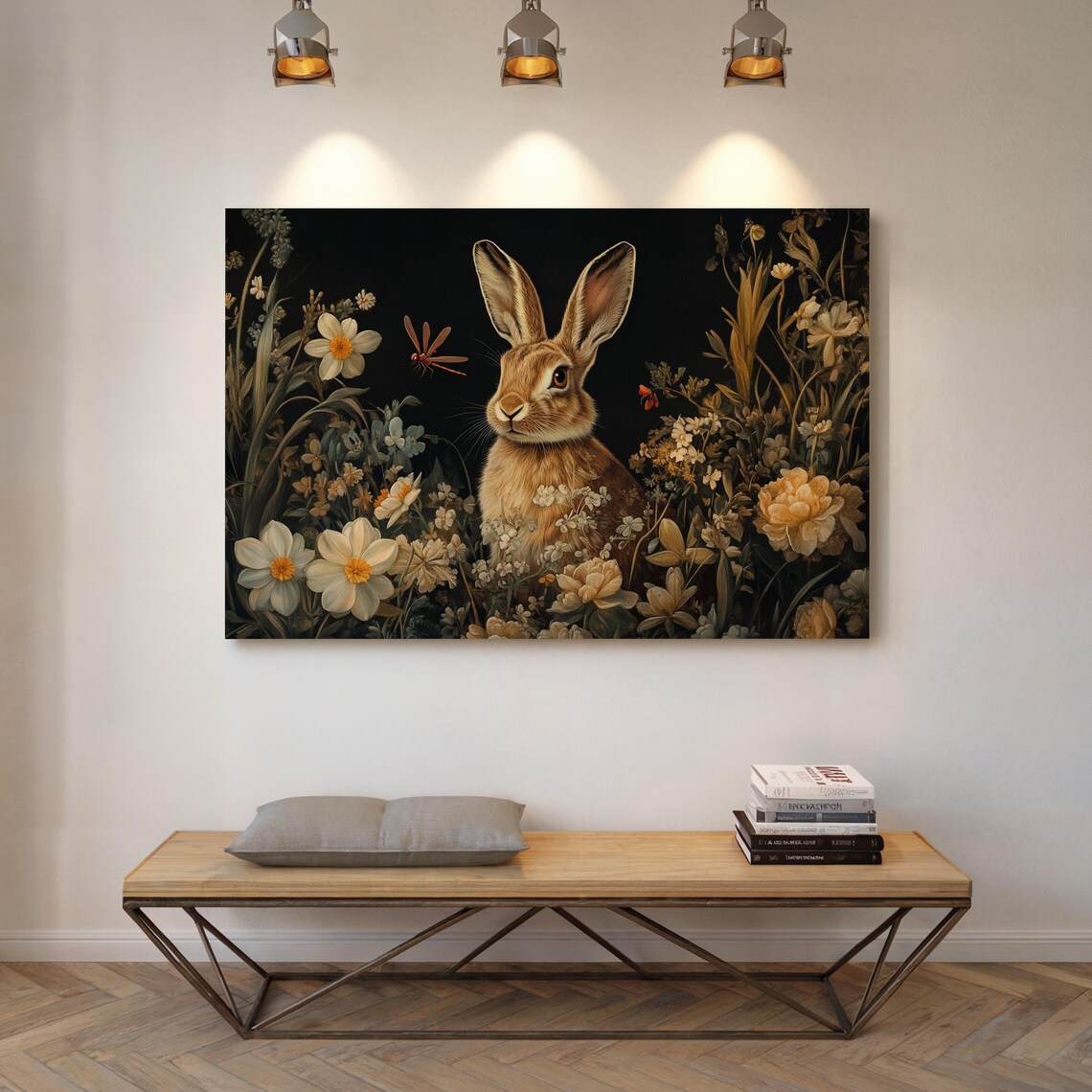 Rabbit In Wildflower Meadow, Rustic Floral Art Print - Image 7