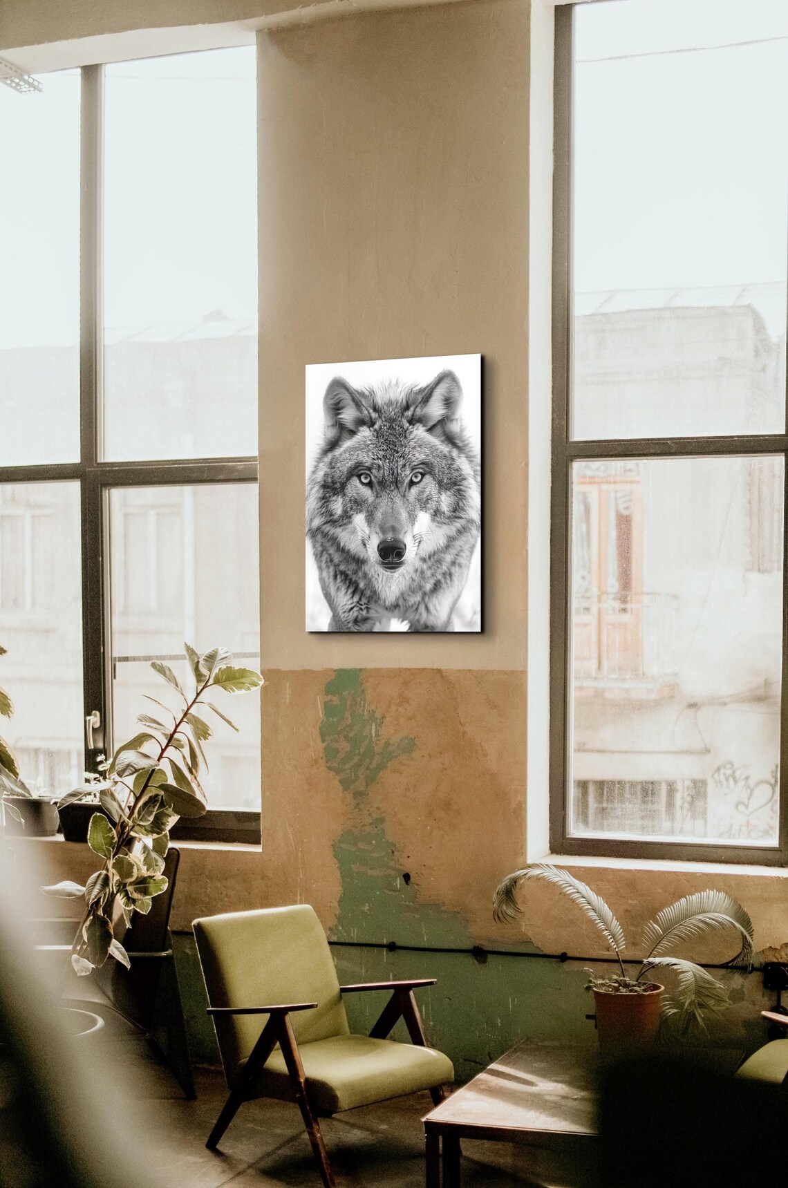 Gray Wolf Face Portrait Black and White Wildlife Photo Art Poster - Image 5