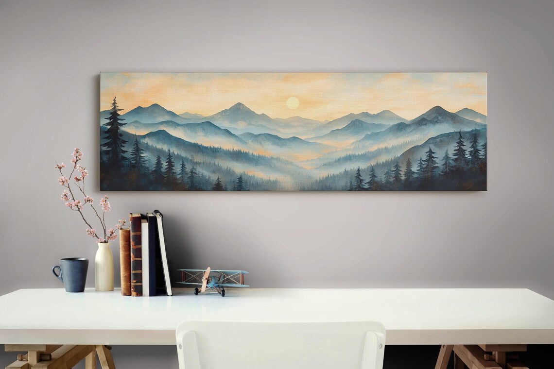Peaceful Mountain Sunrise Misty Valley Pine Forest Serene Poster - Image 4