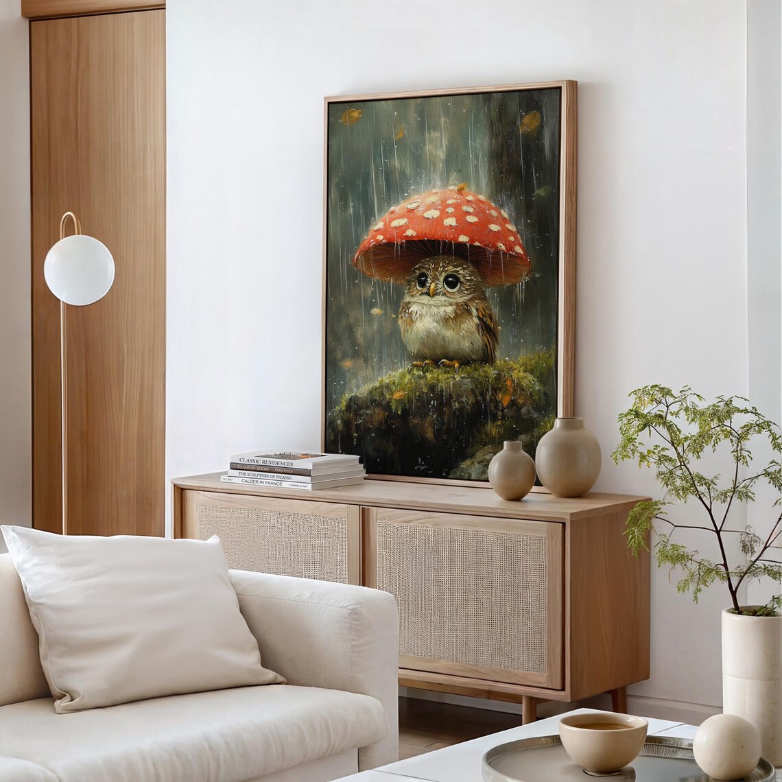 Adorable Owl Under Mushroom Art Print, Woodland Scene - Image 6
