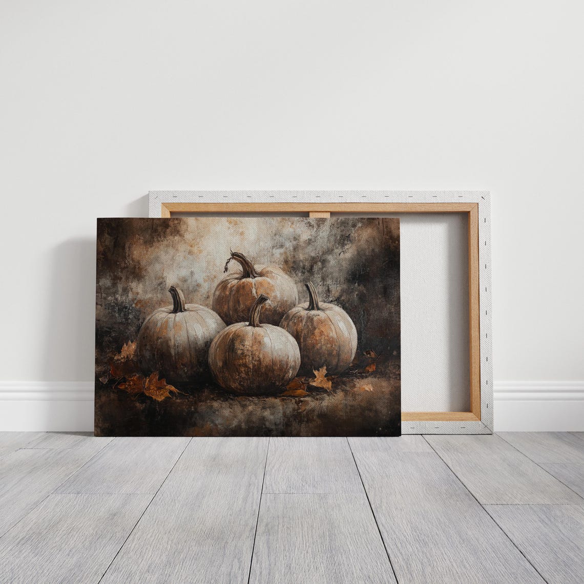 Moody Dark Pumpkin Still Life Dusky Fall Harvest Painting Poster - Image 3