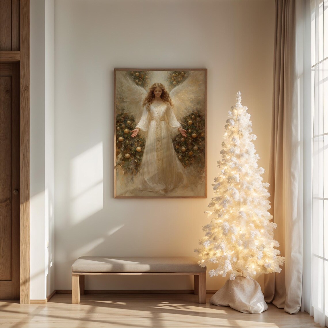 Heavenly Christmas Angel in Golden Light Art Print