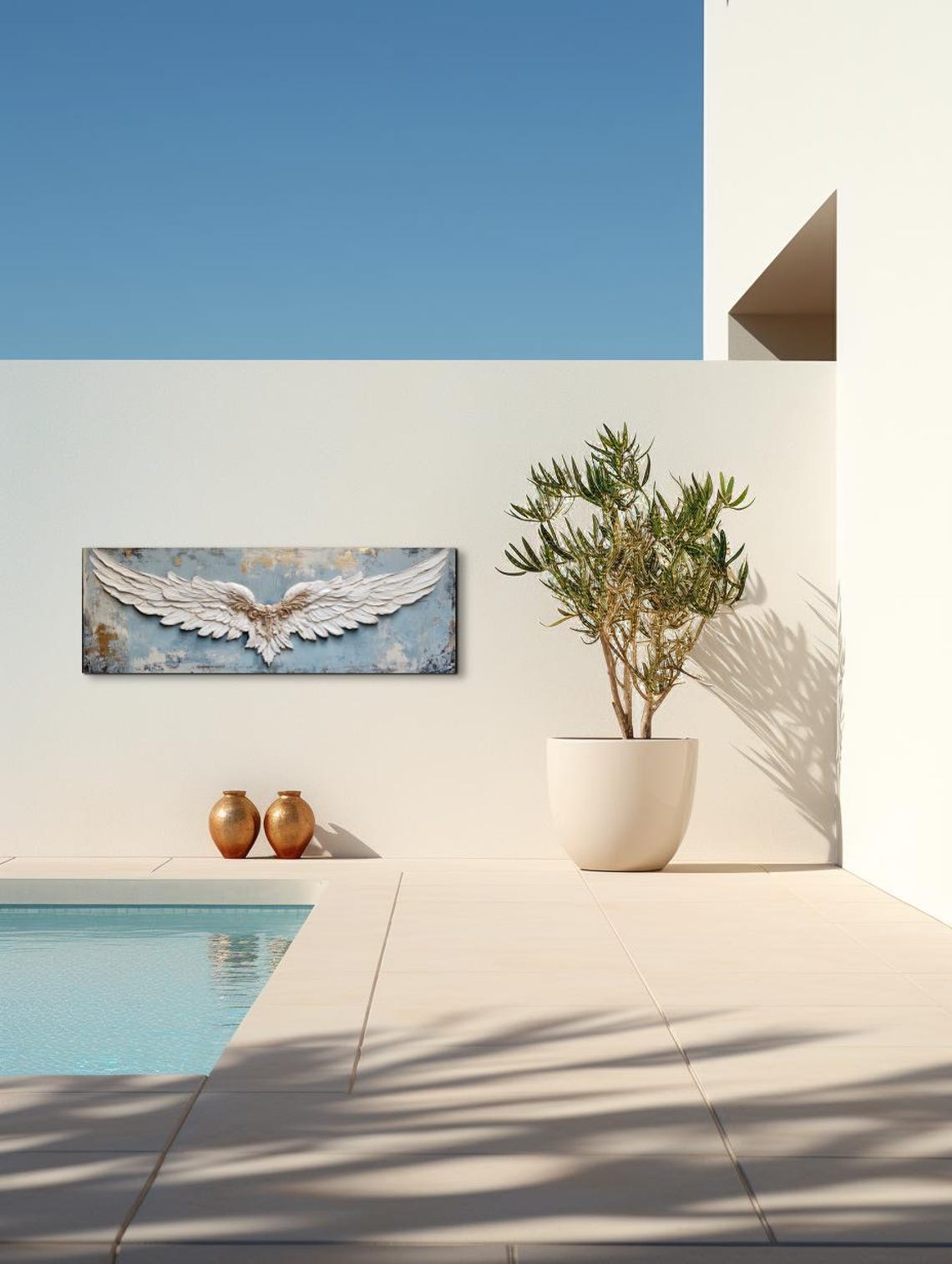 White Angel Wings Gold Detail Vintage Panoramic Heavenly Art Poster - Image 5
