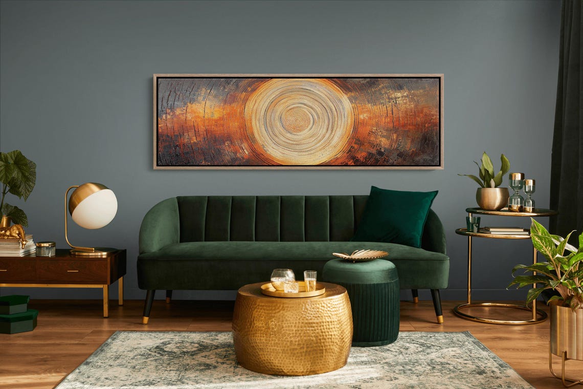 Warm Gold Panoramic Tree Ring Abstract Wood Grain Decor Poster - Image 7