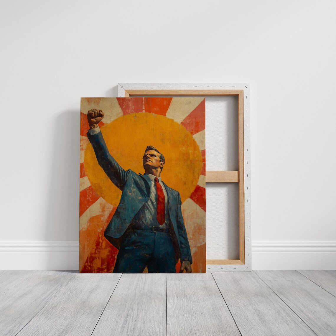 Empowering Leadership Art Man Raised Fist Sunburst Motivational Poster - Image 3