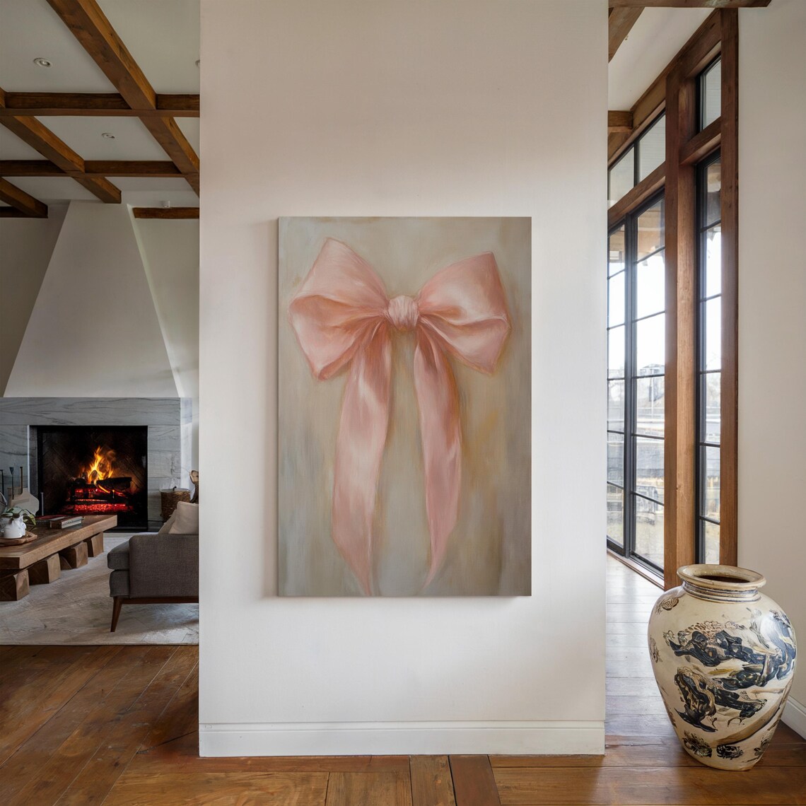Soft Pink Satin Bow, Elegant Ribbon Artwork - Image 5