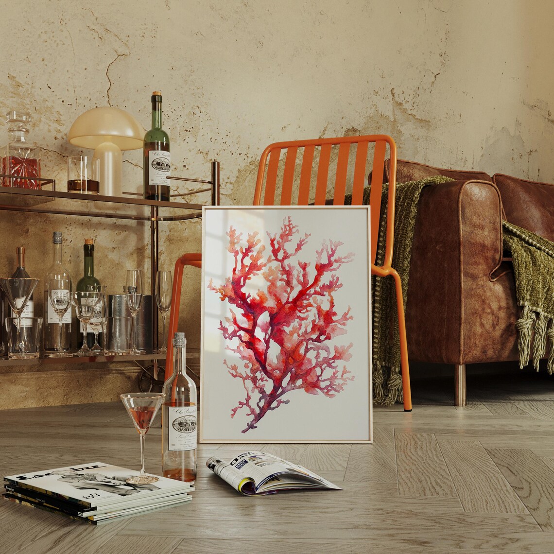 Red Coral Watercolor, Coastal Nature Inspired Decor - Image 2