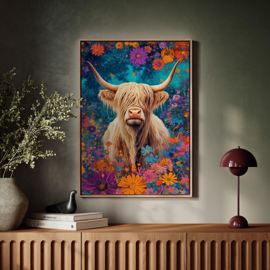 Highland Cow With Wildflowers, Rustic Farmhouse Decor - Image 6