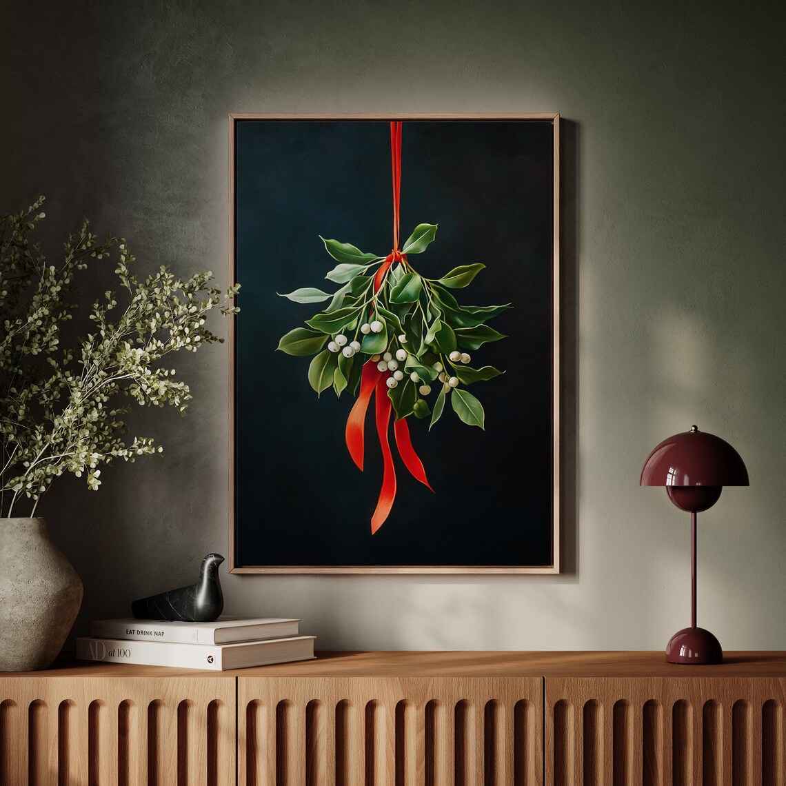 Elegant Mistletoe Sprig With Red Ribbon Christmas Botanical Poster - Image 6