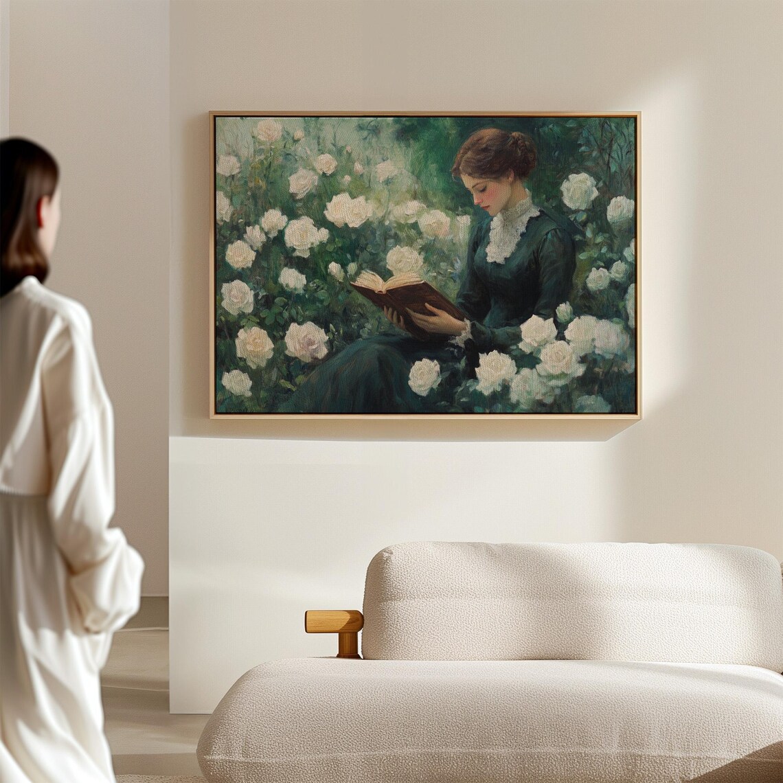 Elegant Woman Reading Amid White Roses Vintage Garden Poster - Image 4