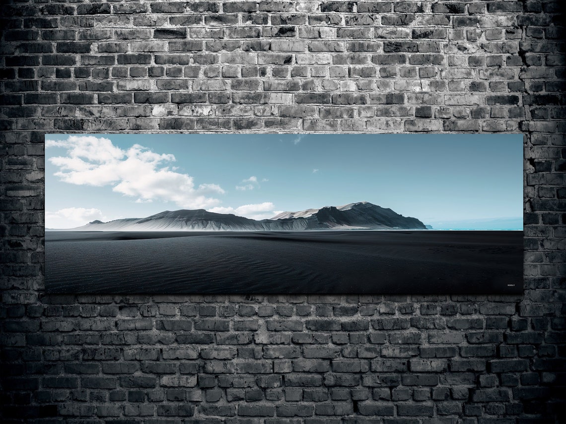 Minimal Black Sand Beach Stretching Toward Distant Mountains Poster - Image 2