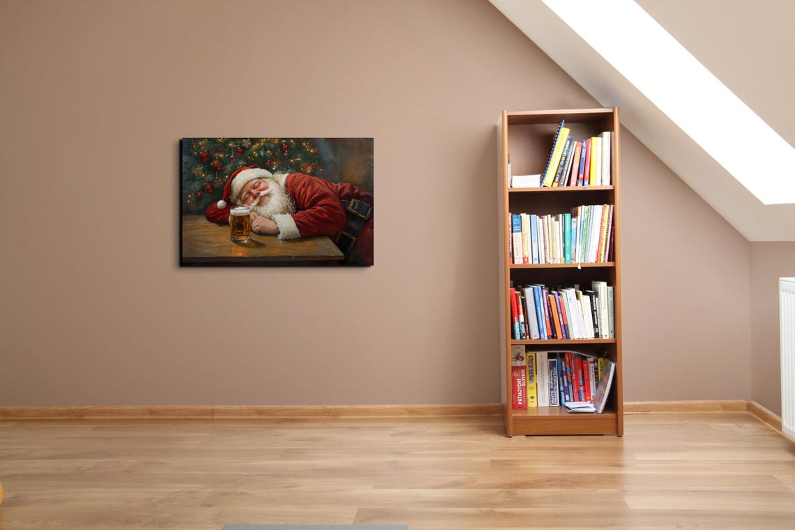 Drunk Santa Napping At The Bar With Beer Mug Christmas Art Poster - Image 5