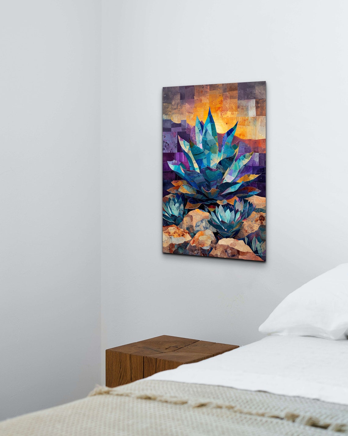 Blue Agave Abstract Patchwork Painting Purple Sunset Desert Poster - Image 5