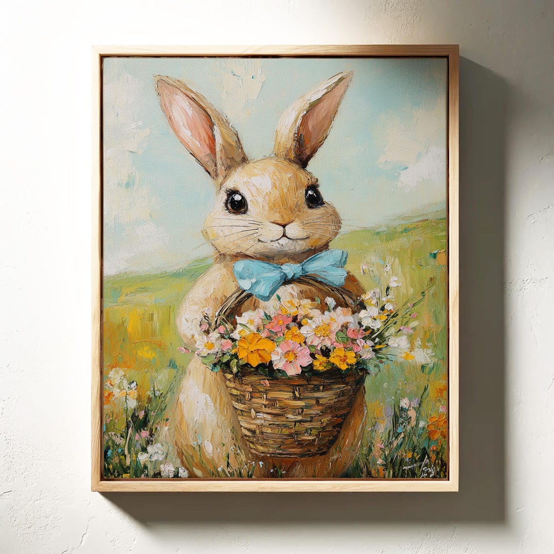 Cute Bunny in Blue Bow Tie Holding Basket of Wildflowers Poster - Image 6