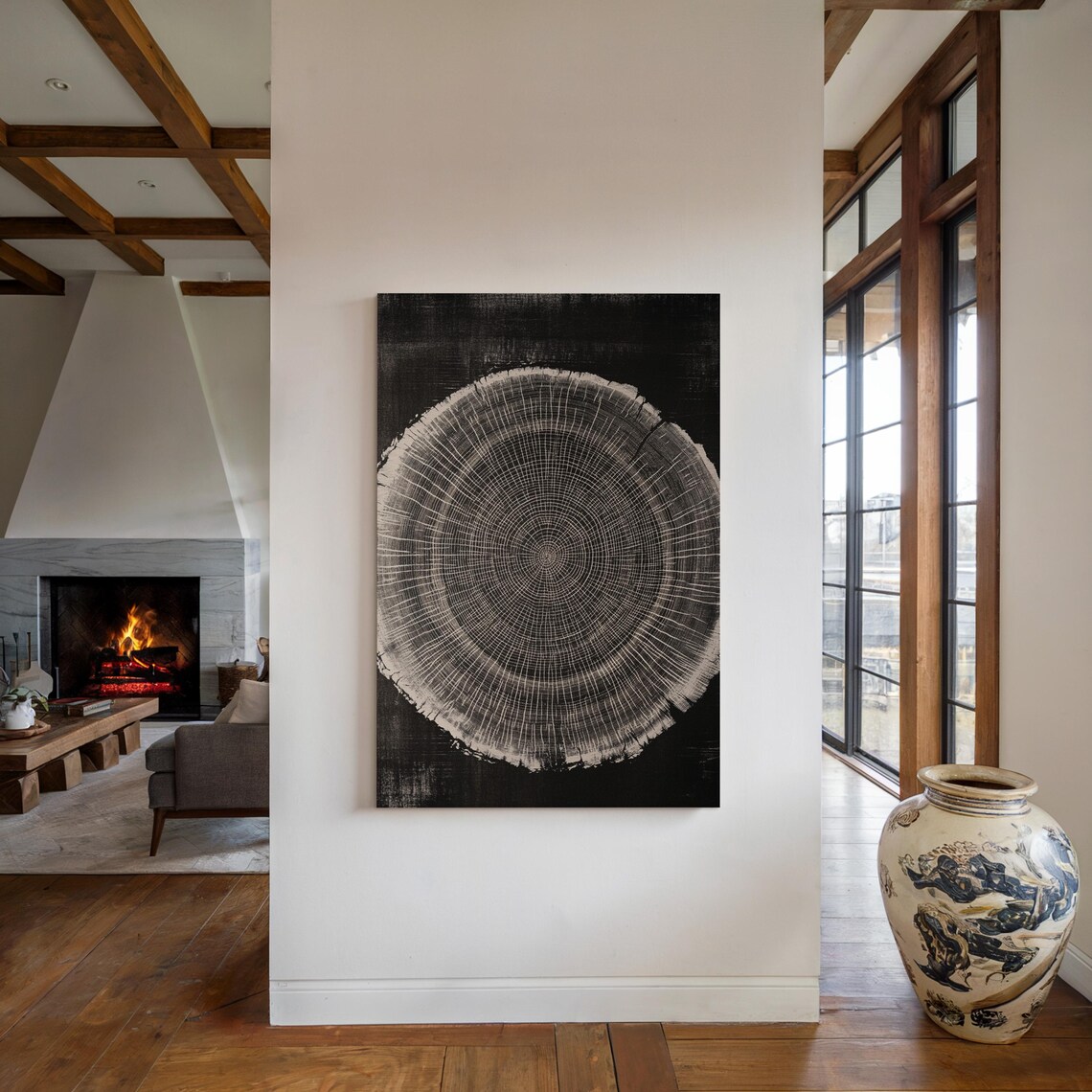Gray Tree Ring Circle Fine Detail On Black Minimal Art Poster - Image 4