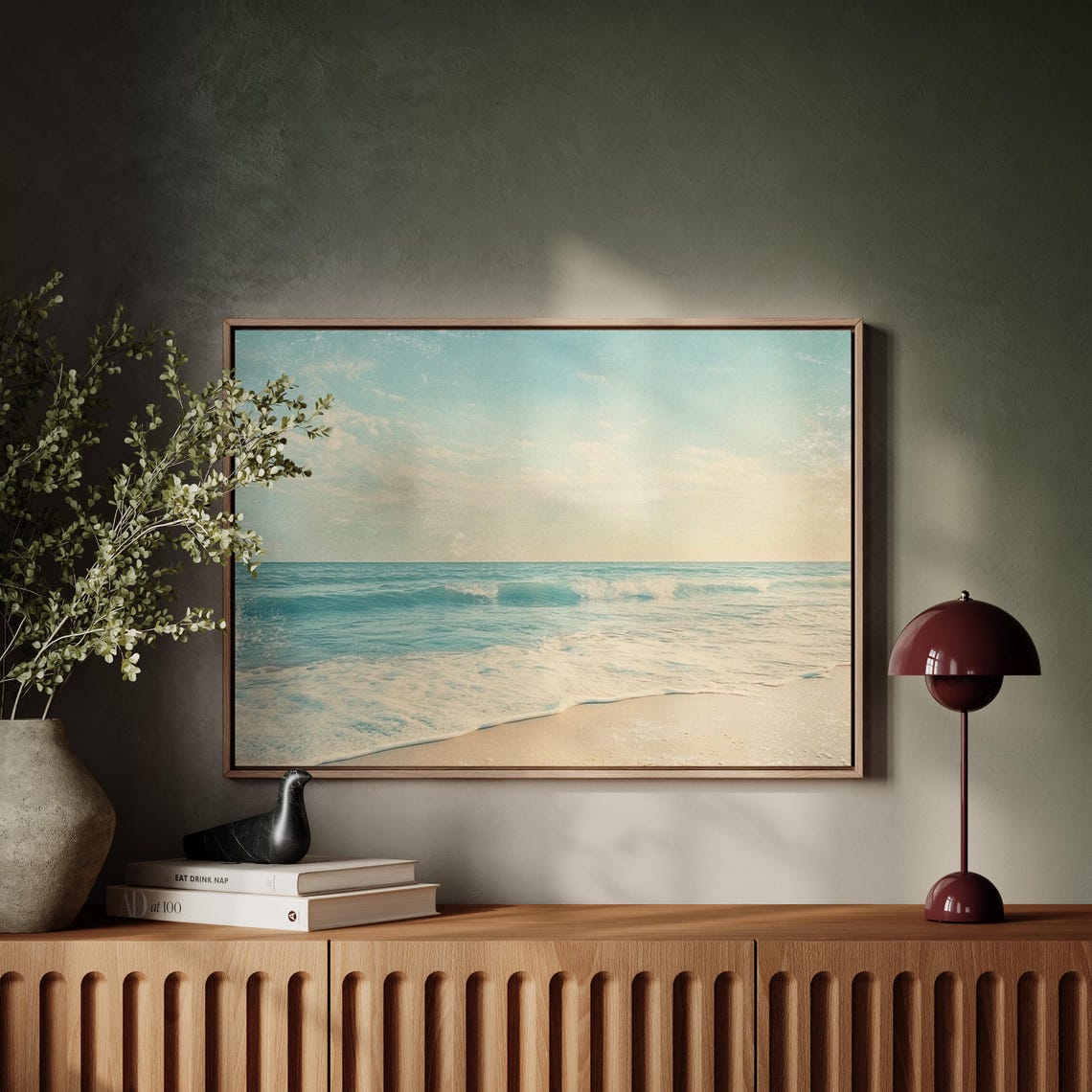 Serene Beach with Turquoise Waves and Golden Sand Art Poster - Image 5