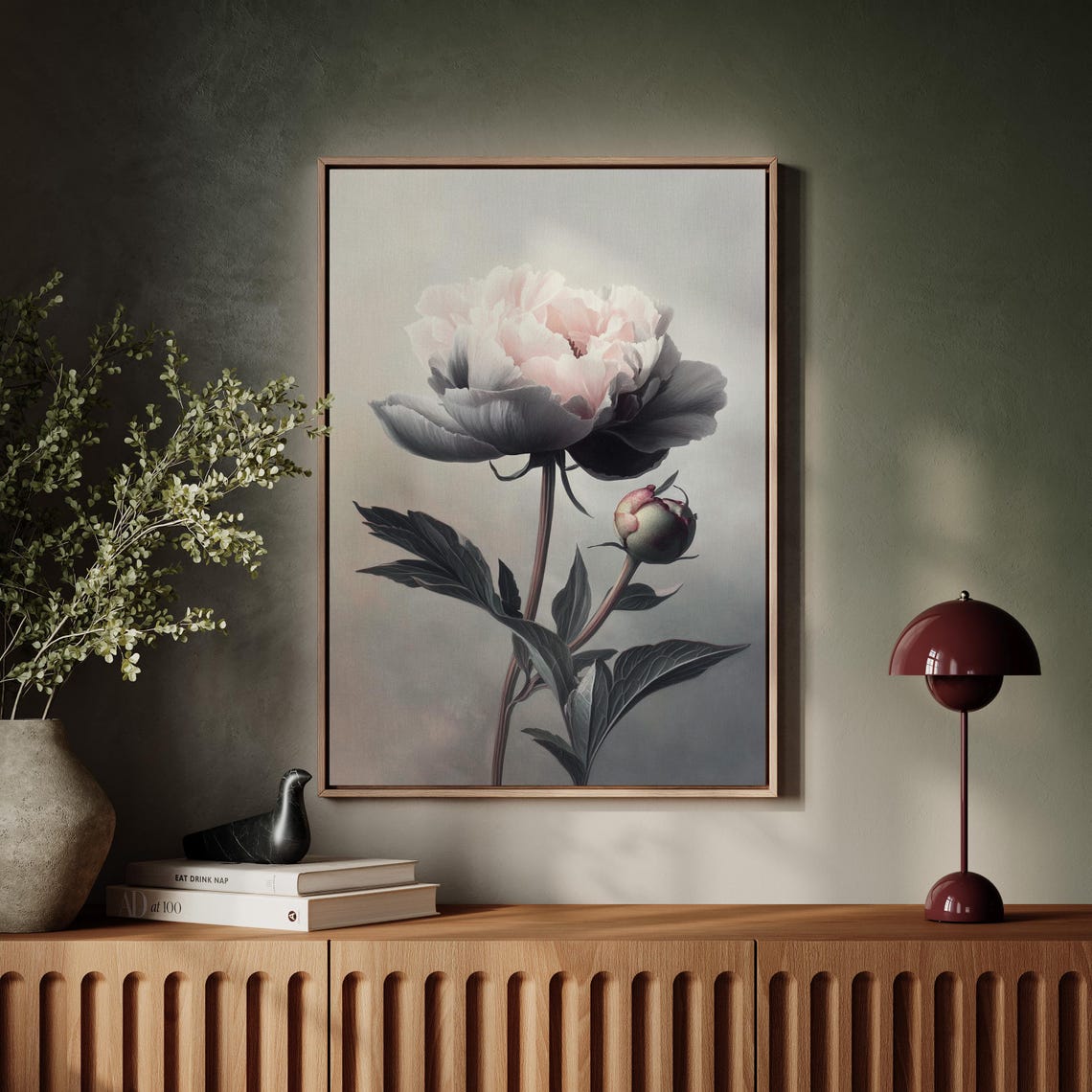 Blush Pink Peony With Dark Petals Elegant Vintage Botanical Art Poster - Image 3