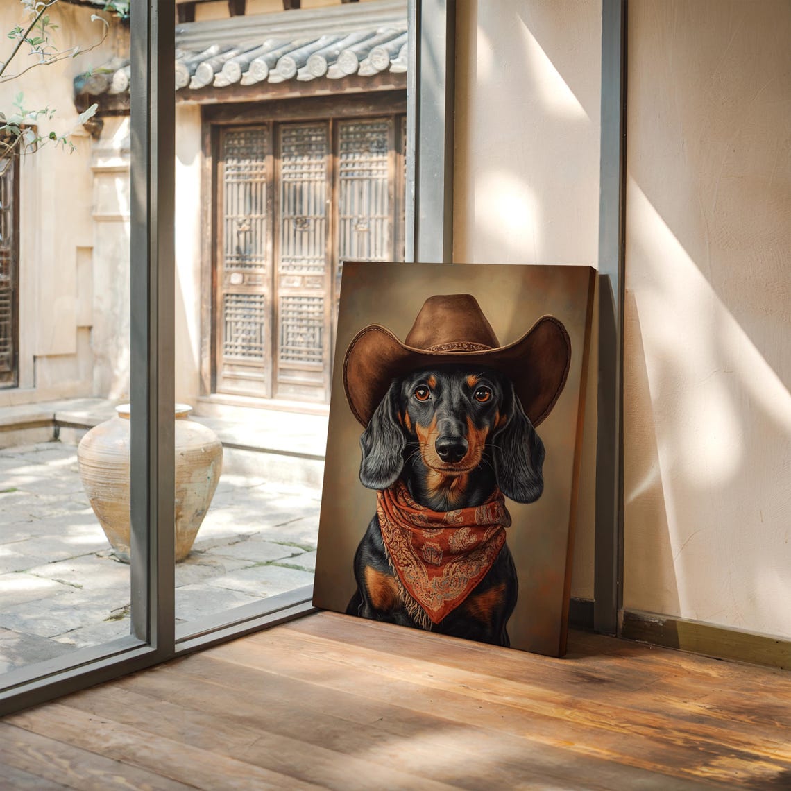 Long Haired Dachshund Cowboy Rustic Western Dog Portrait Poster - Image 5