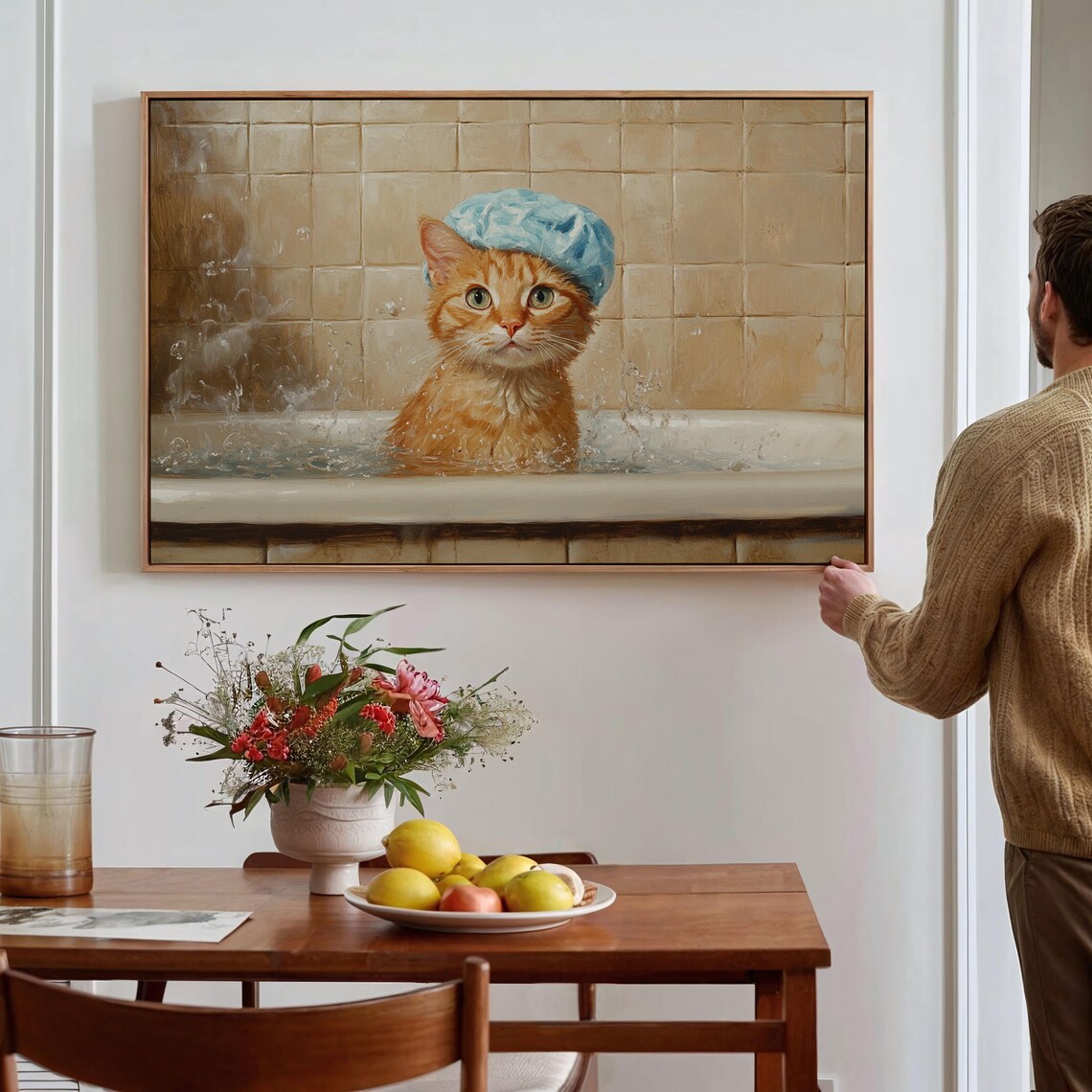 Cute Orange Kitten In Bathtub Shower Cap Vintage Funny Cat Poster - Image 4