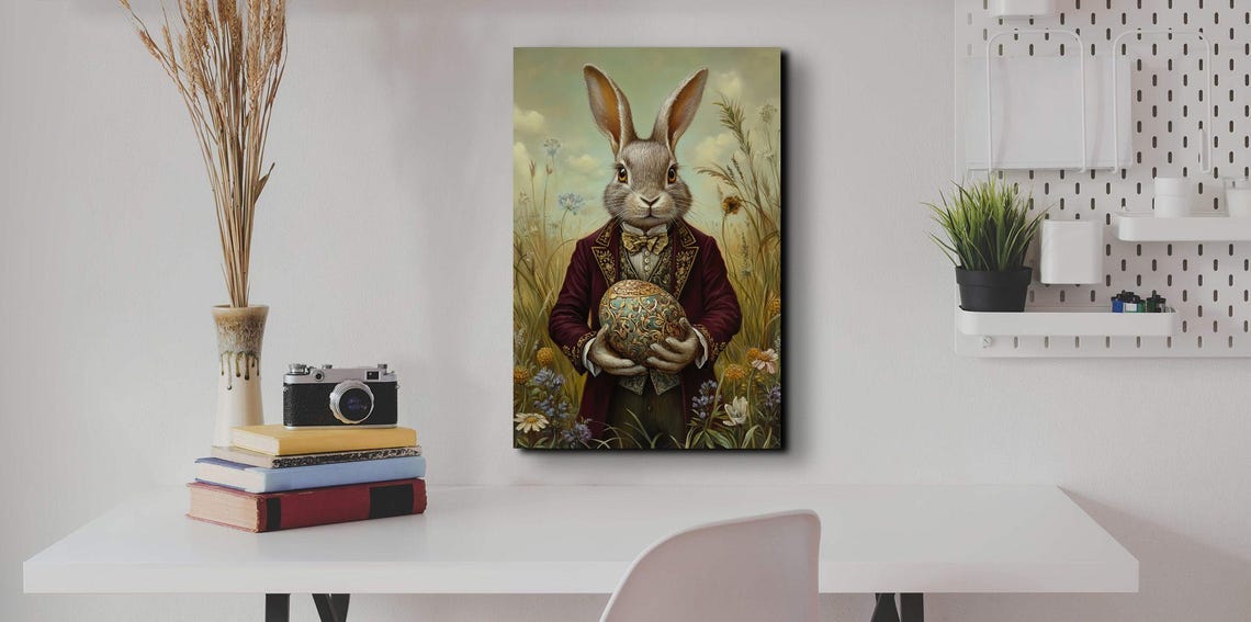 Victorian Rabbit In Burgundy Coat Holding Ornate Easter Egg Poster - Image 5