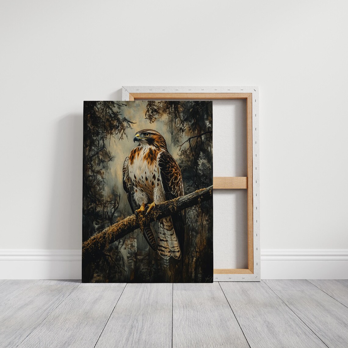 Majestic Hawk, Rustic Forest Decor Art Print - Image 3