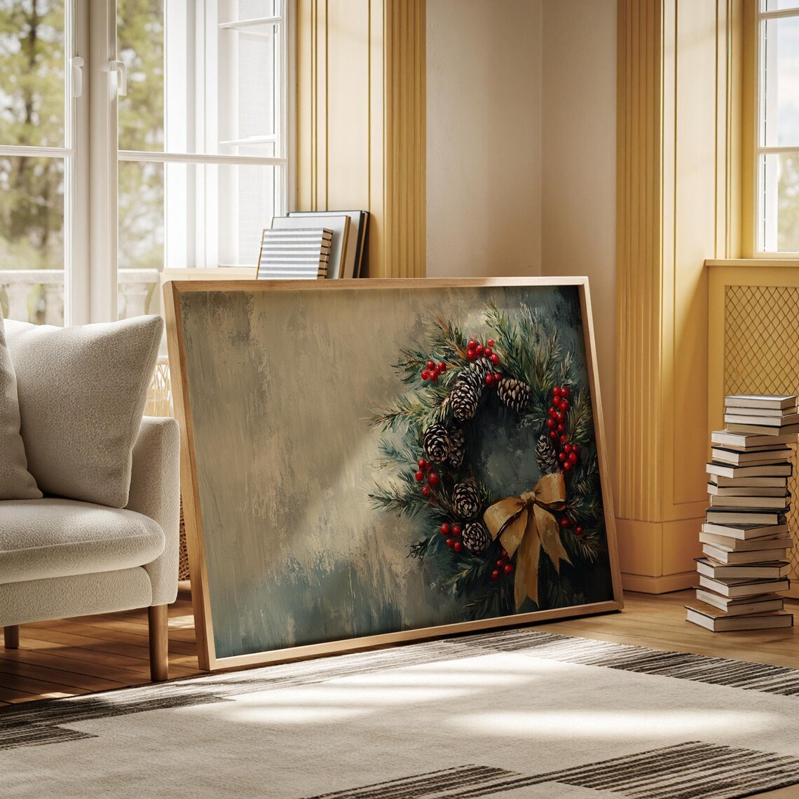 Festive Christmas Wreath With Pinecones Berries And Gold Bow Poster - Image 6