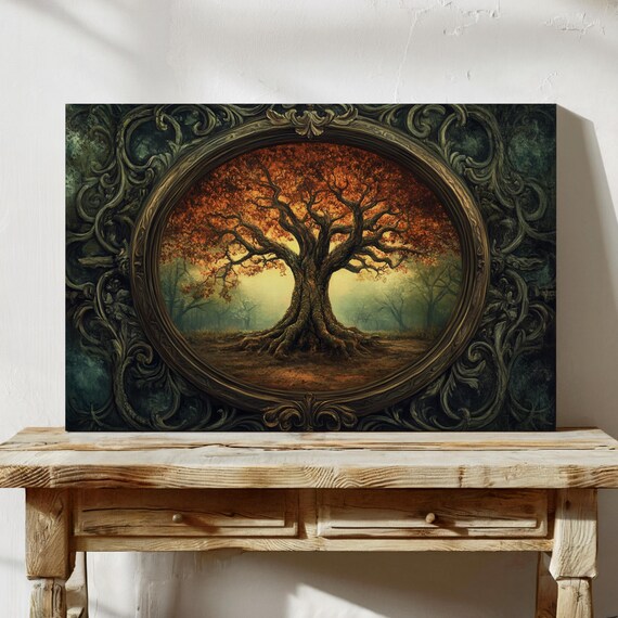 Vintage Tree Of Life Wall Art In Ornate Framed Design Rustic Artwork For Elegant And Nature Inspired Home Dcor