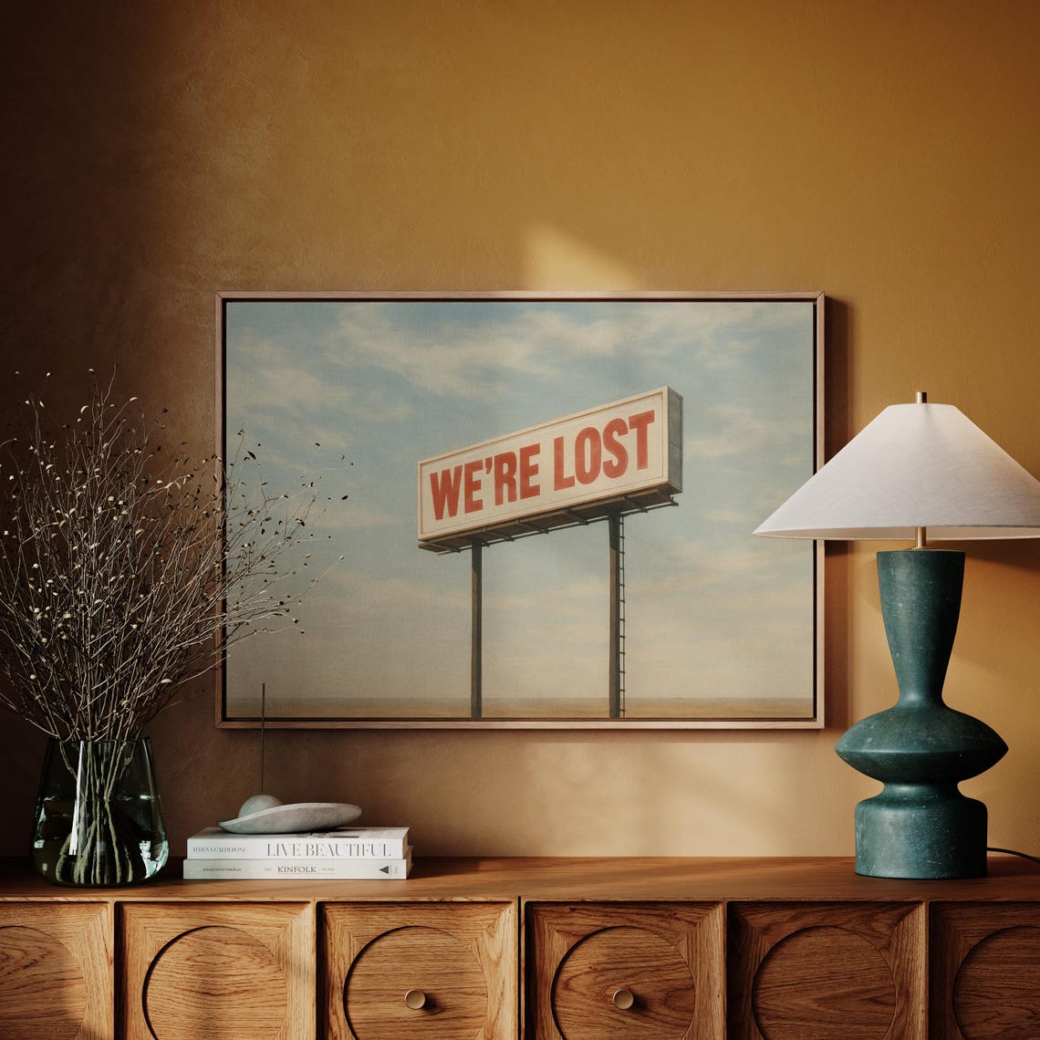 Were Lost Retro Surreal Desert Landscape Art Print