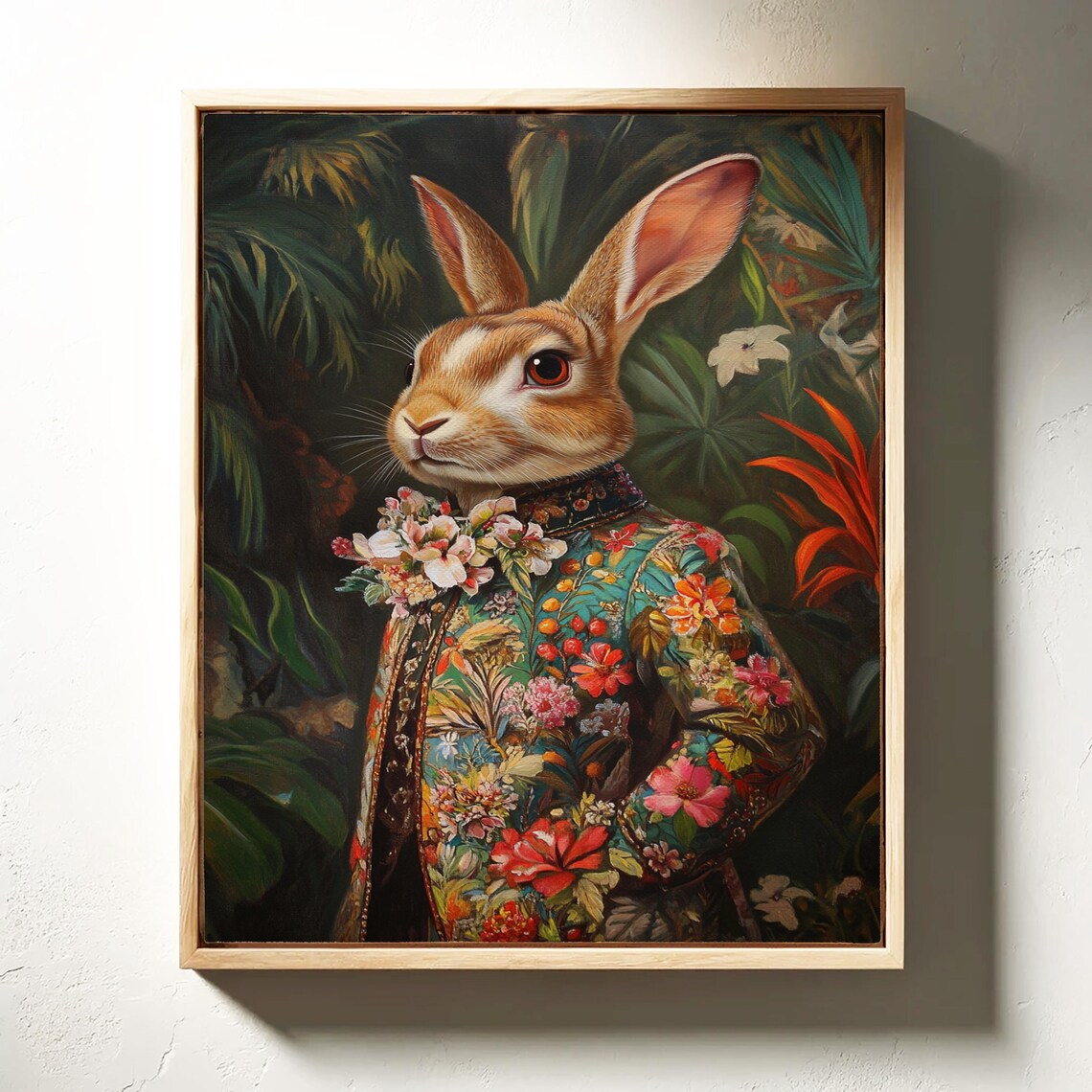 Elegant Rabbit in Ornate Floral Jacket Tropical Portrait Poster - Image 7