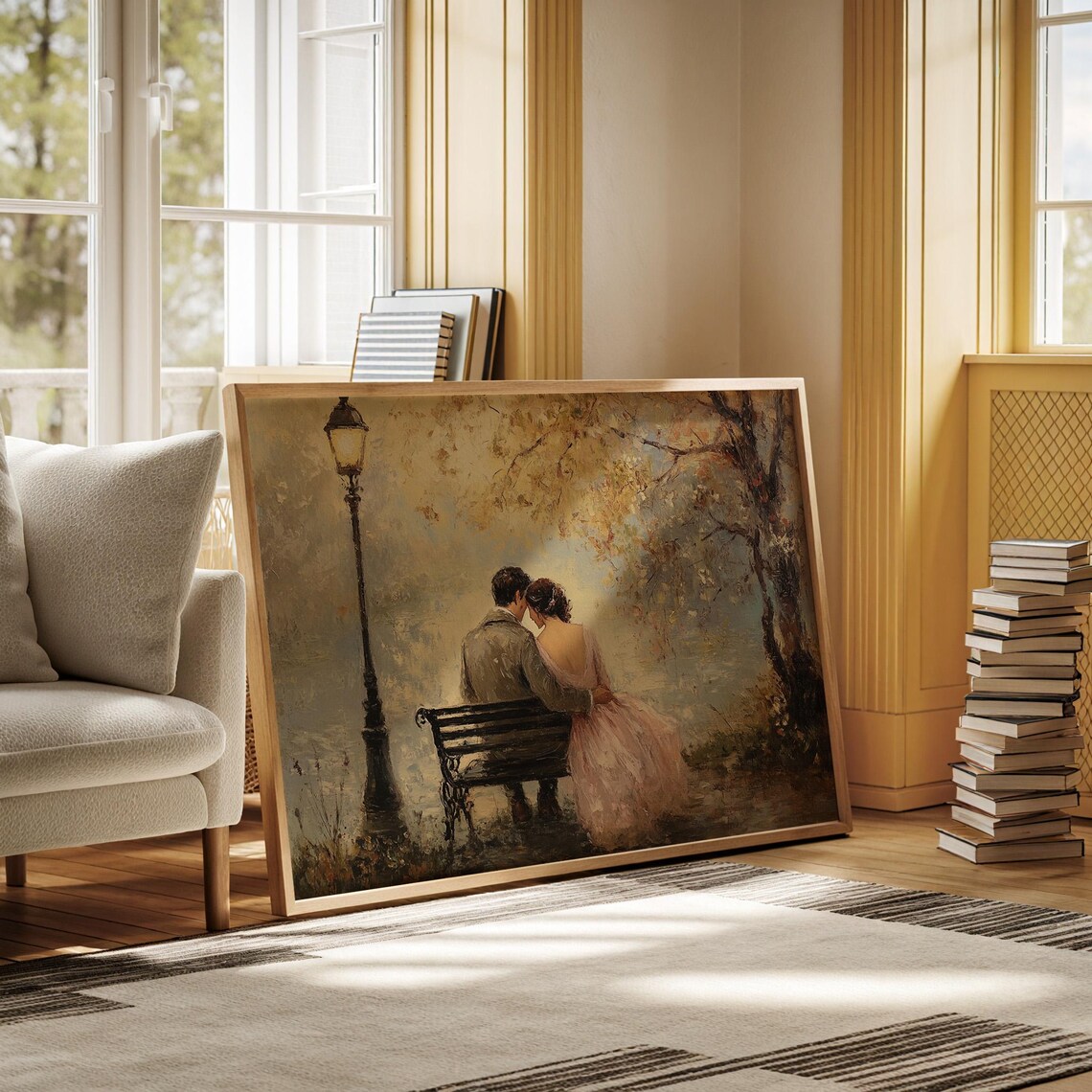 Romantic Couple On Park Bench, Bedroom Decor - Image 3