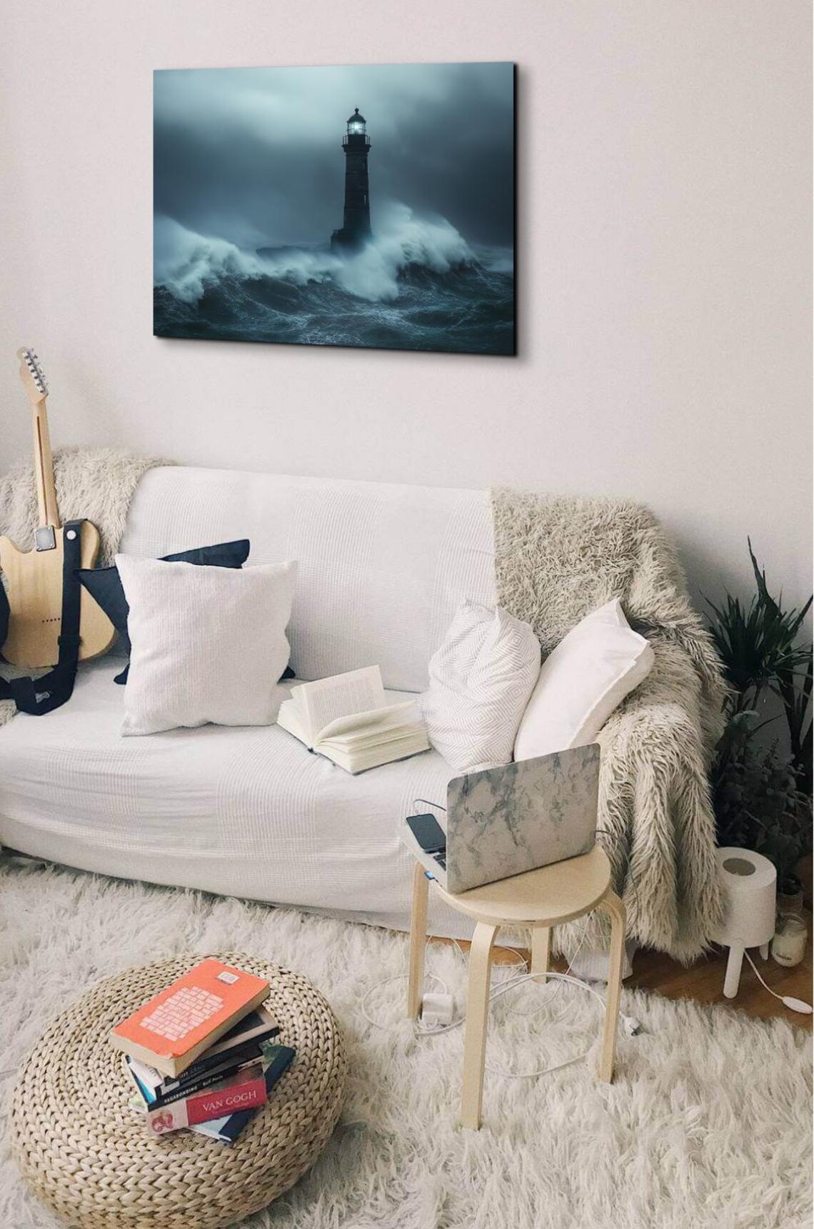 Lighthouse Tower Amid Crashing Ocean Waves Stormy Sea Poster - Image 7