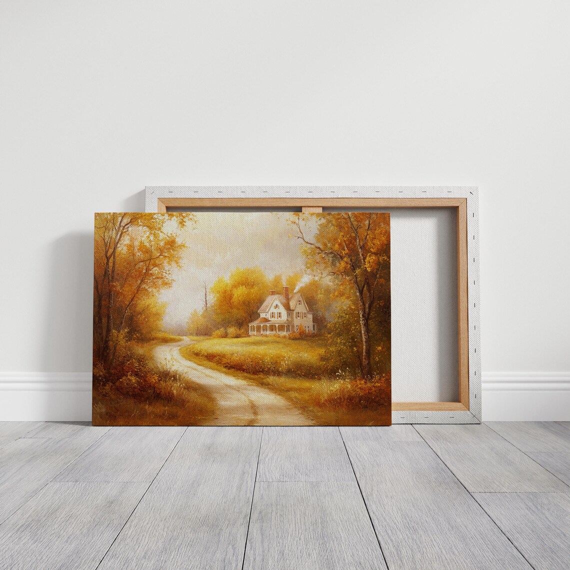 Country Cottage at the End of a Winding Path Golden Autumn Scene Poster - Image 3