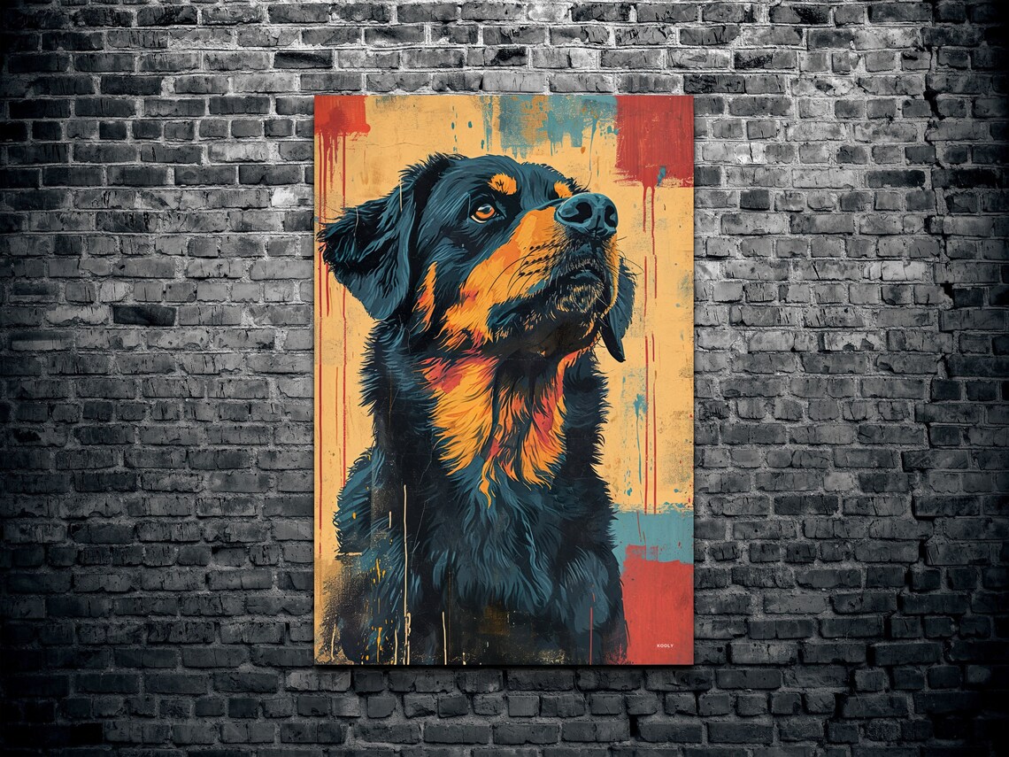 Rottweiler Dog Portrait in Grungy Black and Tan Street Art Poster - Image 2