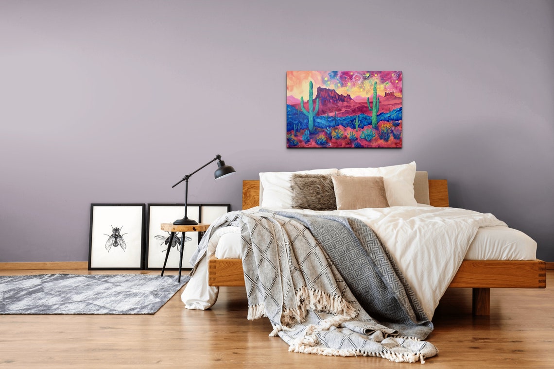 Saguaro Cacti Under a Magenta Starry Night Desert Sky Poster - Image 6