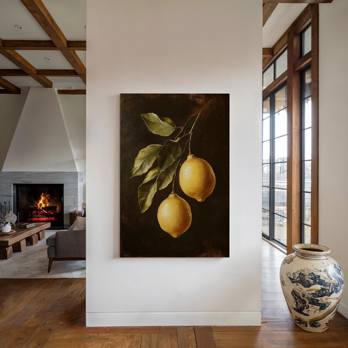 Two Hanging Lemons Branch Dark Vintage Botanical Still Life Poster - Image 2