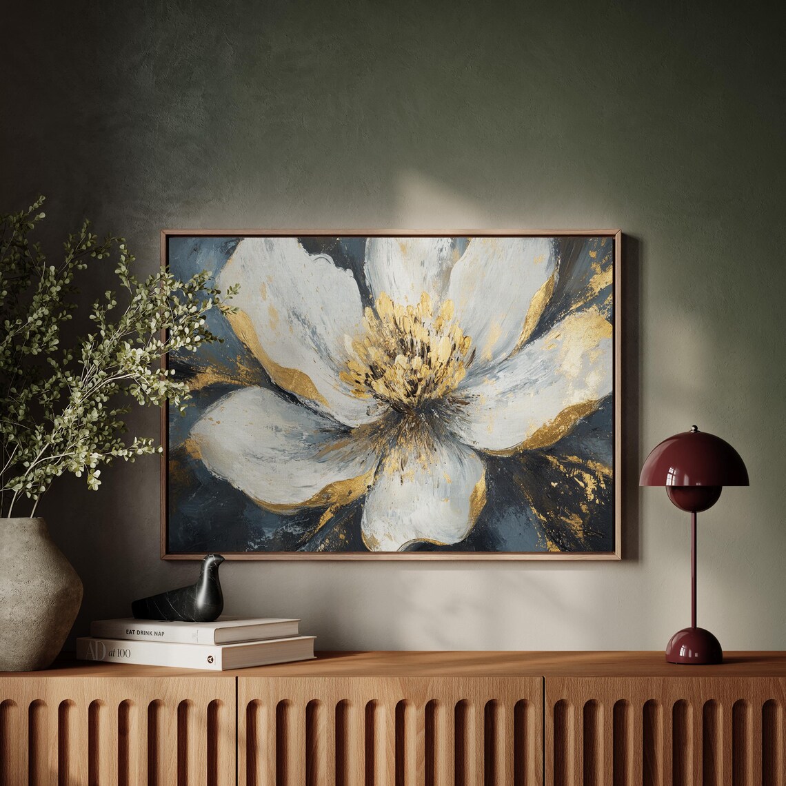 Abstract White And Gold Flower Art Textured Floral Dark Gray Poster - Image 5