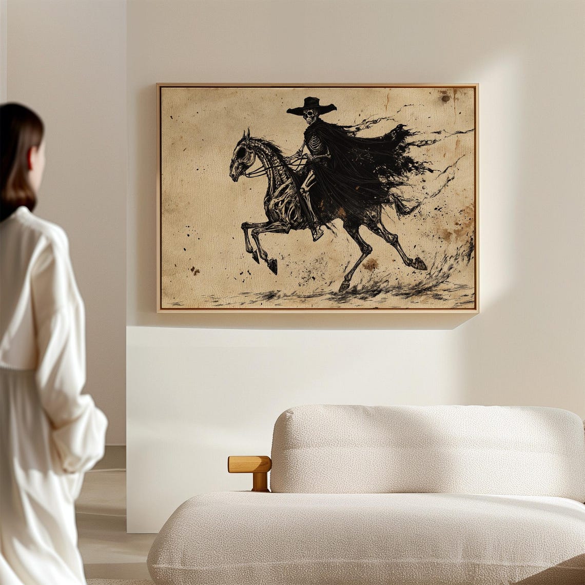 Skeleton Cowboy On Skeletal Horse Black Ink Dark Western Gothic Poster - Image 5