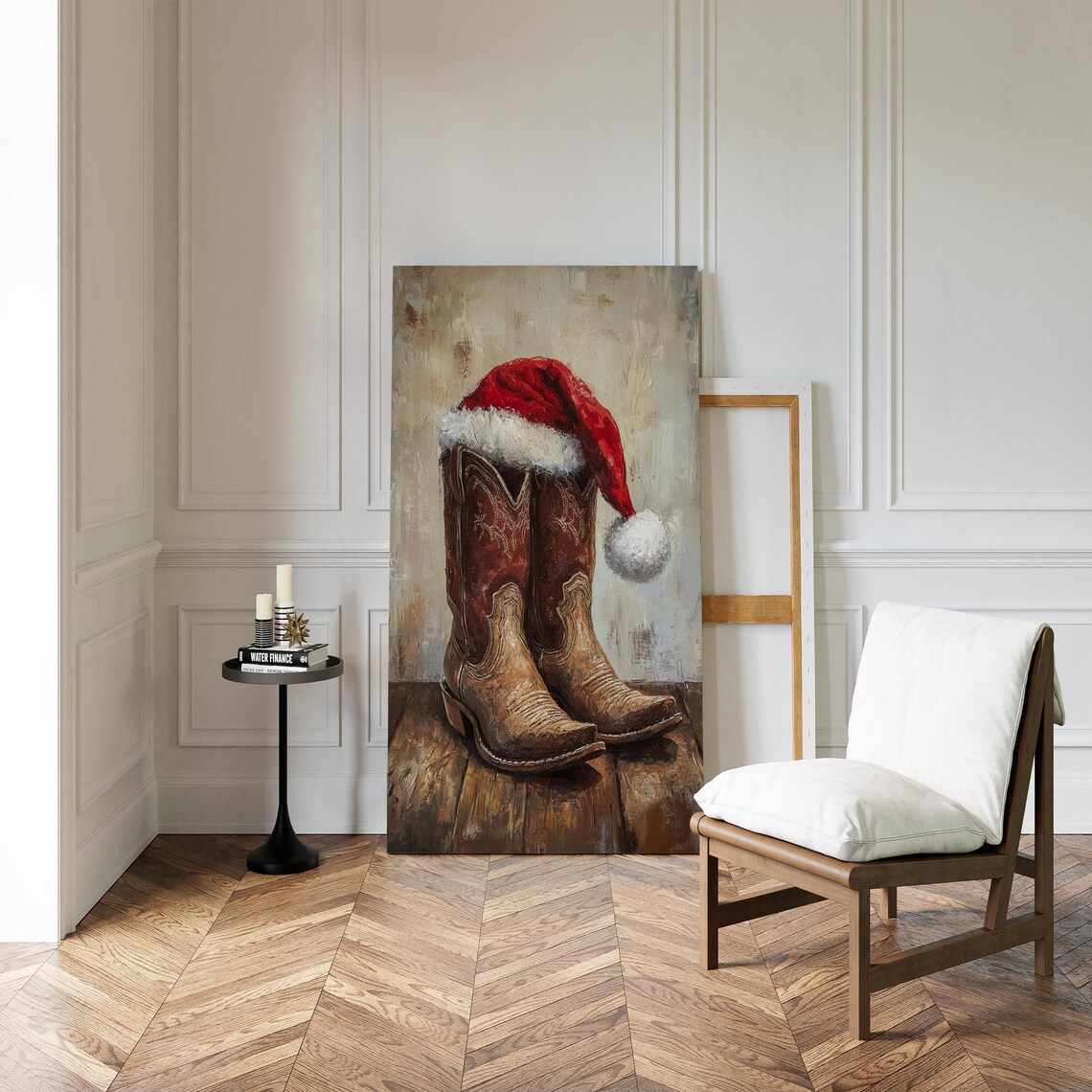 Christmas Cowboy Boots with Santa Hat Festive Western Poster - Image 2