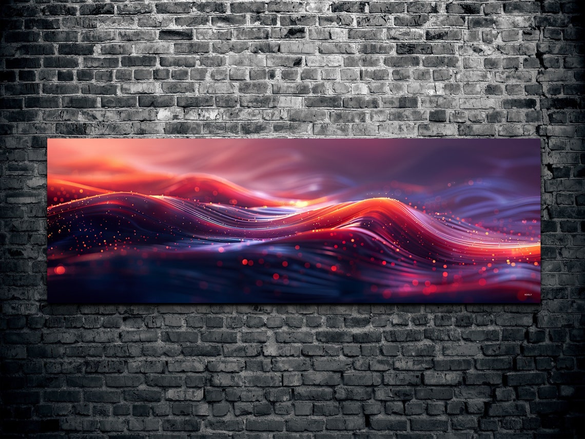 Abstract Ocean Wave Digital Art Pink Purple Sunset Flow Print - Image 2