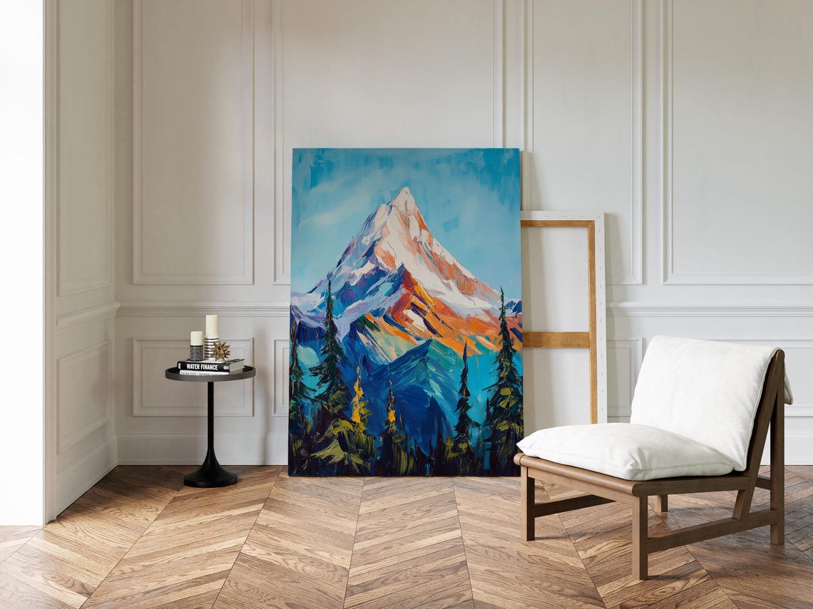 Vibrant Mountain Peak Wall Art Abstract Snowy Summit Painting Bold Nature Landscape For Home Or Office - Image 2