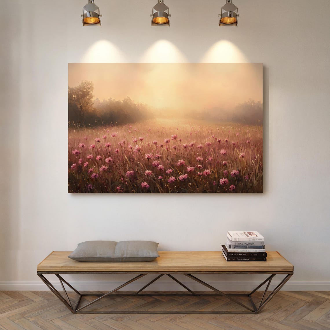 Sunrise Over a Pink Wildflower Meadow Romantic Floral Art Poster - Image 6