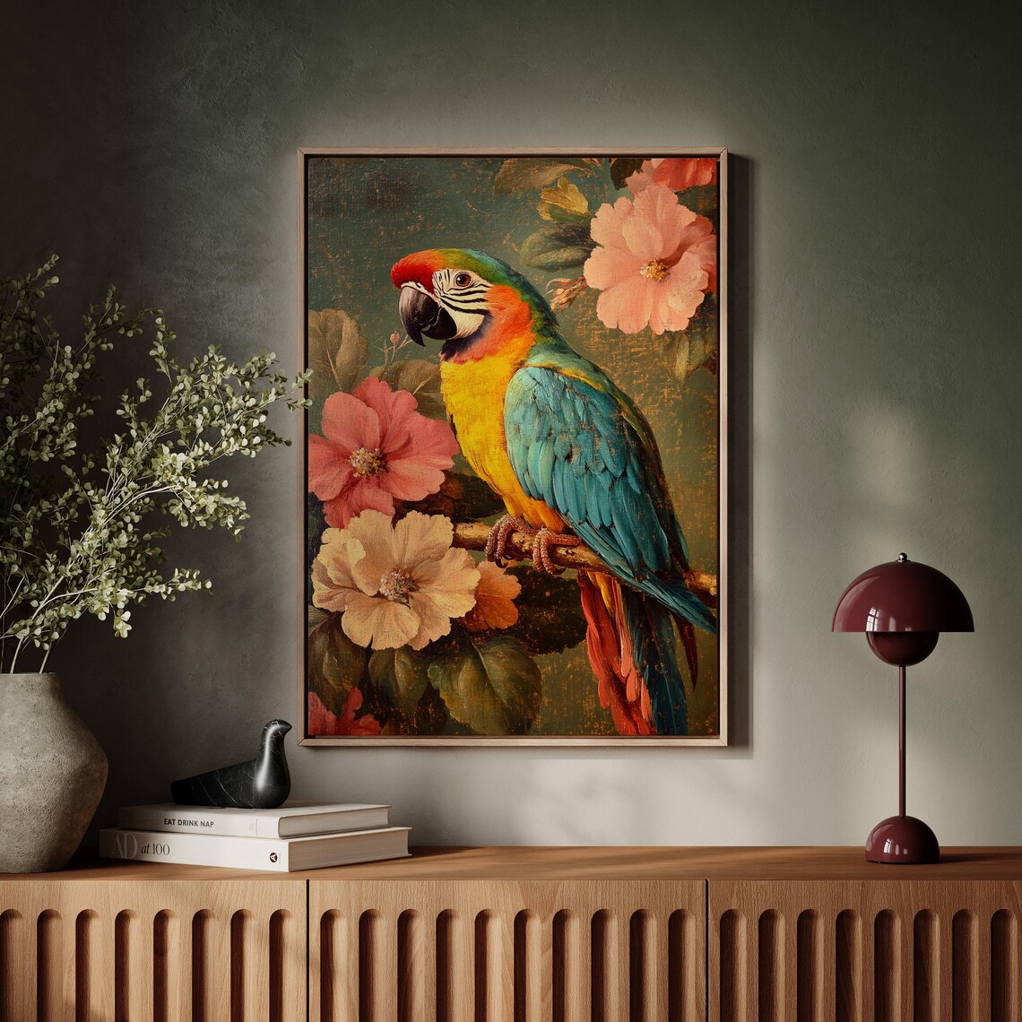 Tropical Parrot Art, Vibrant Macaw With Hibiscus Flowers - Image 6