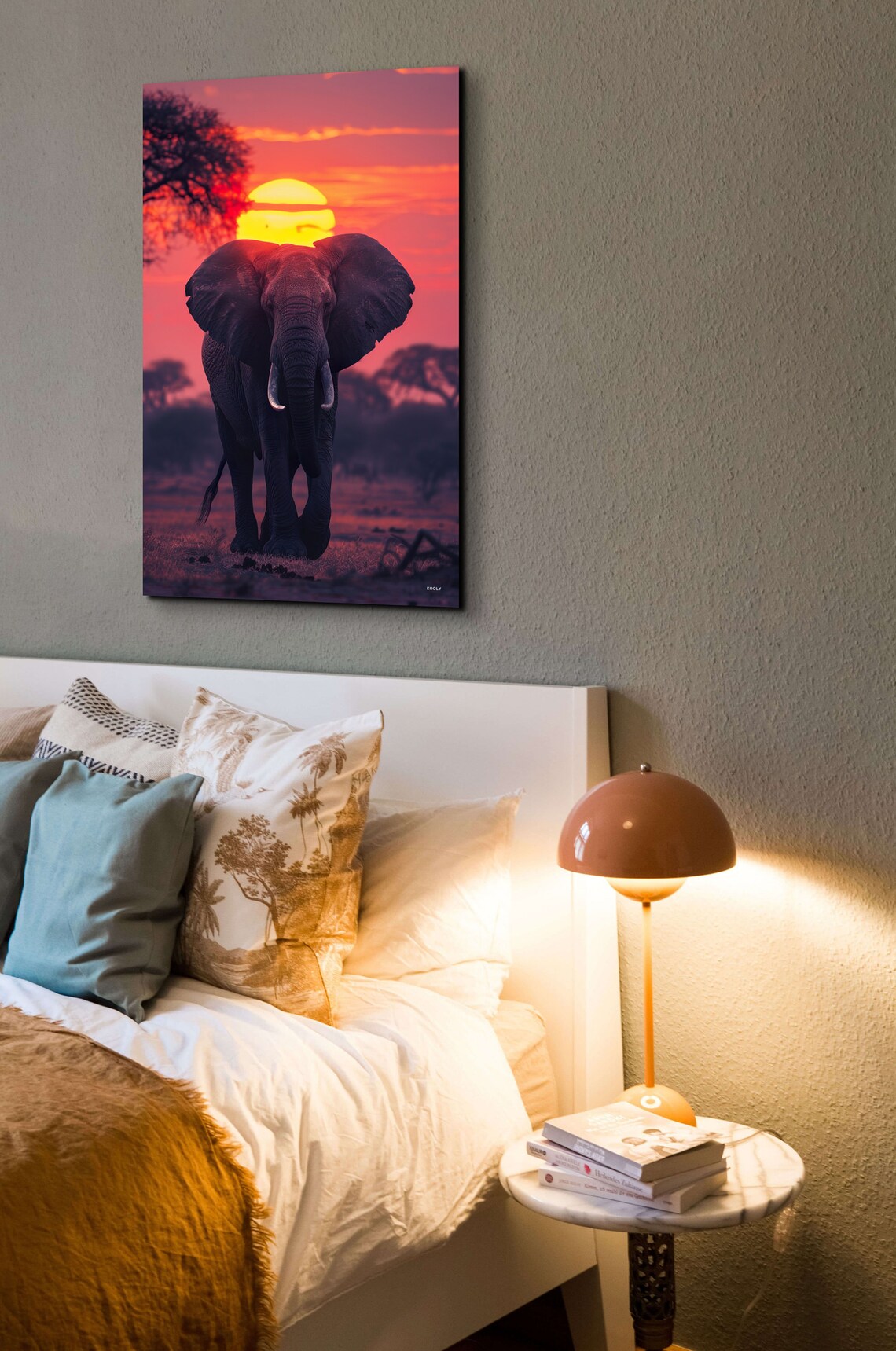 Majestic African Elephant Walking Toward a Red Sunset Poster - Image 3