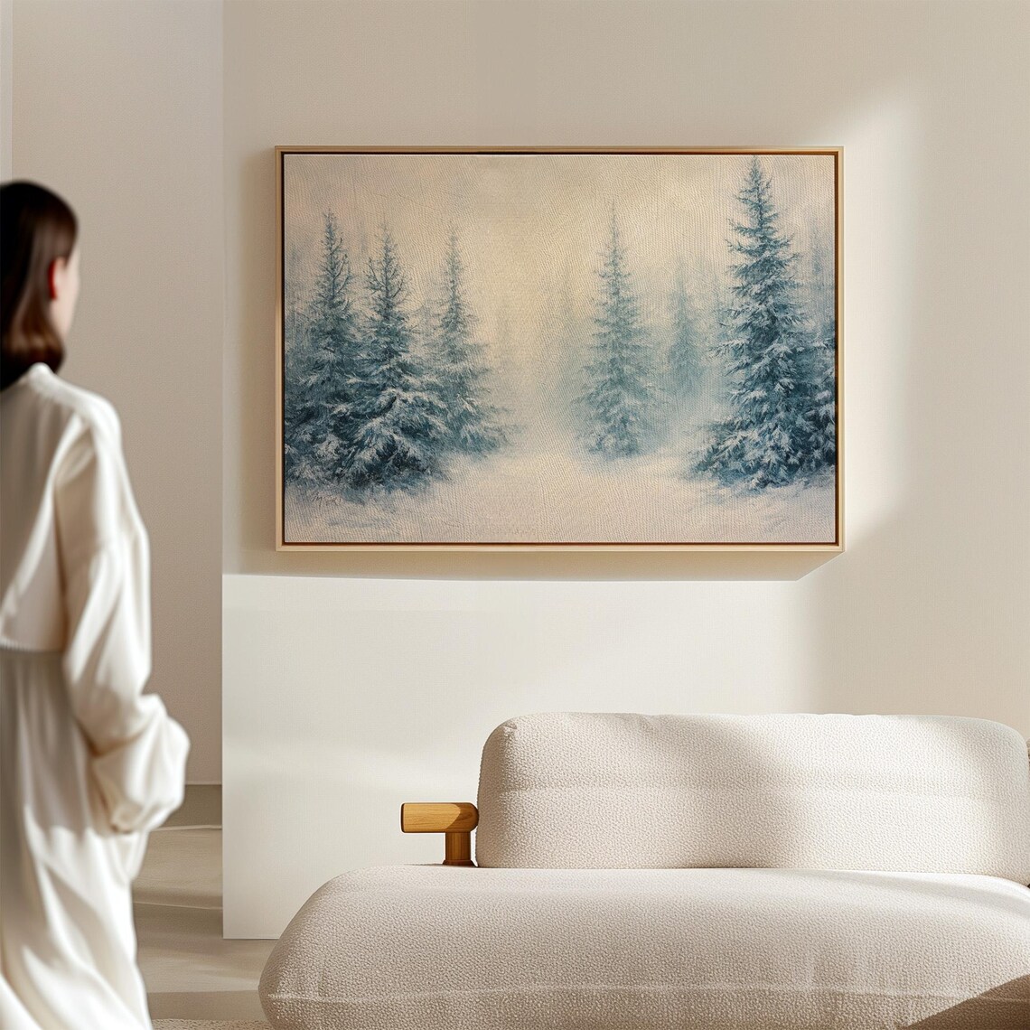 Snowy Blue Pine Forest Mist Frosty Winter Landscape Wall Art - Image 6
