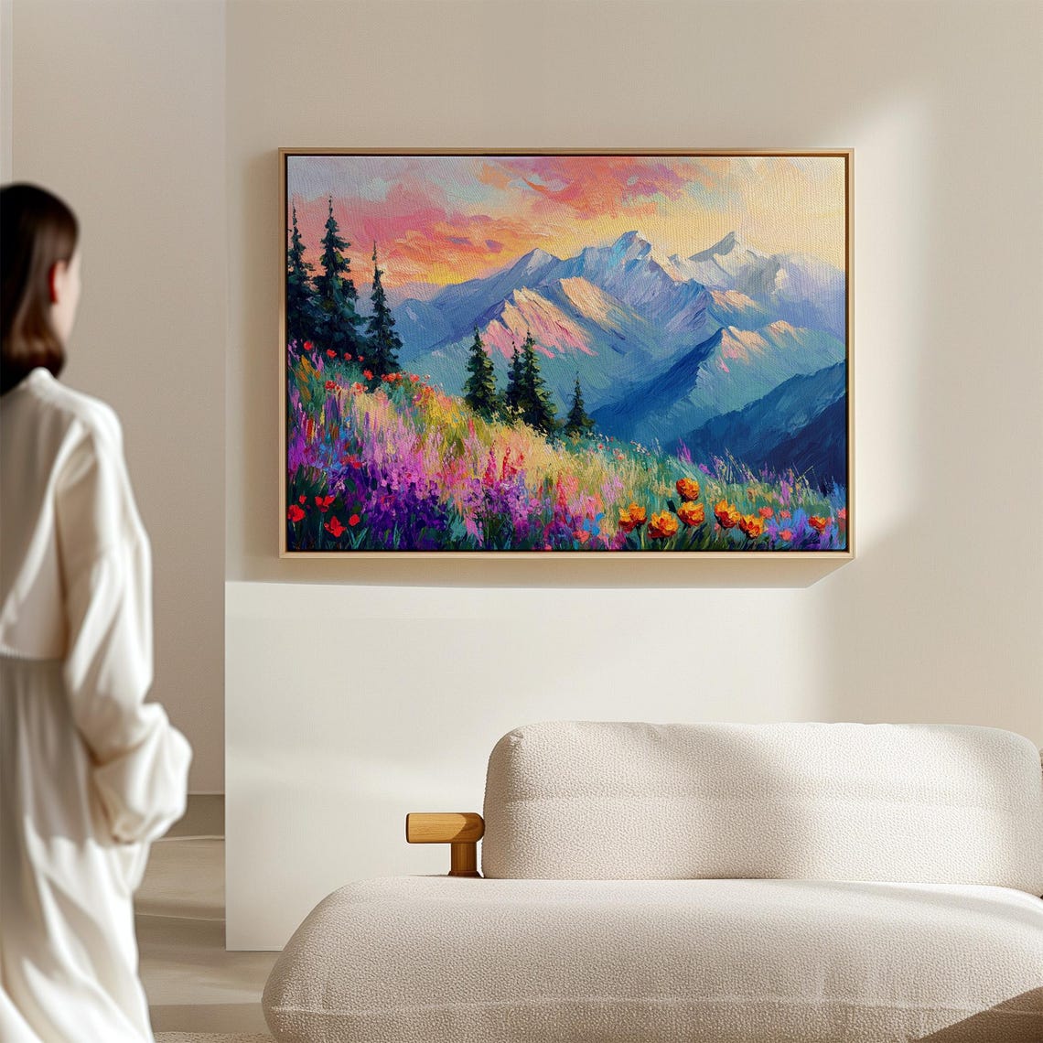 Colorful Mountain Meadow Sunrise Wildflowers Impressionist Poster - Image 3