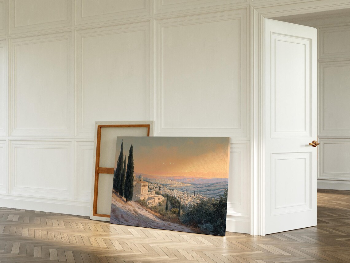 Bethlehem Vintage Oil Painting, Holy City At Dawn - Image 4