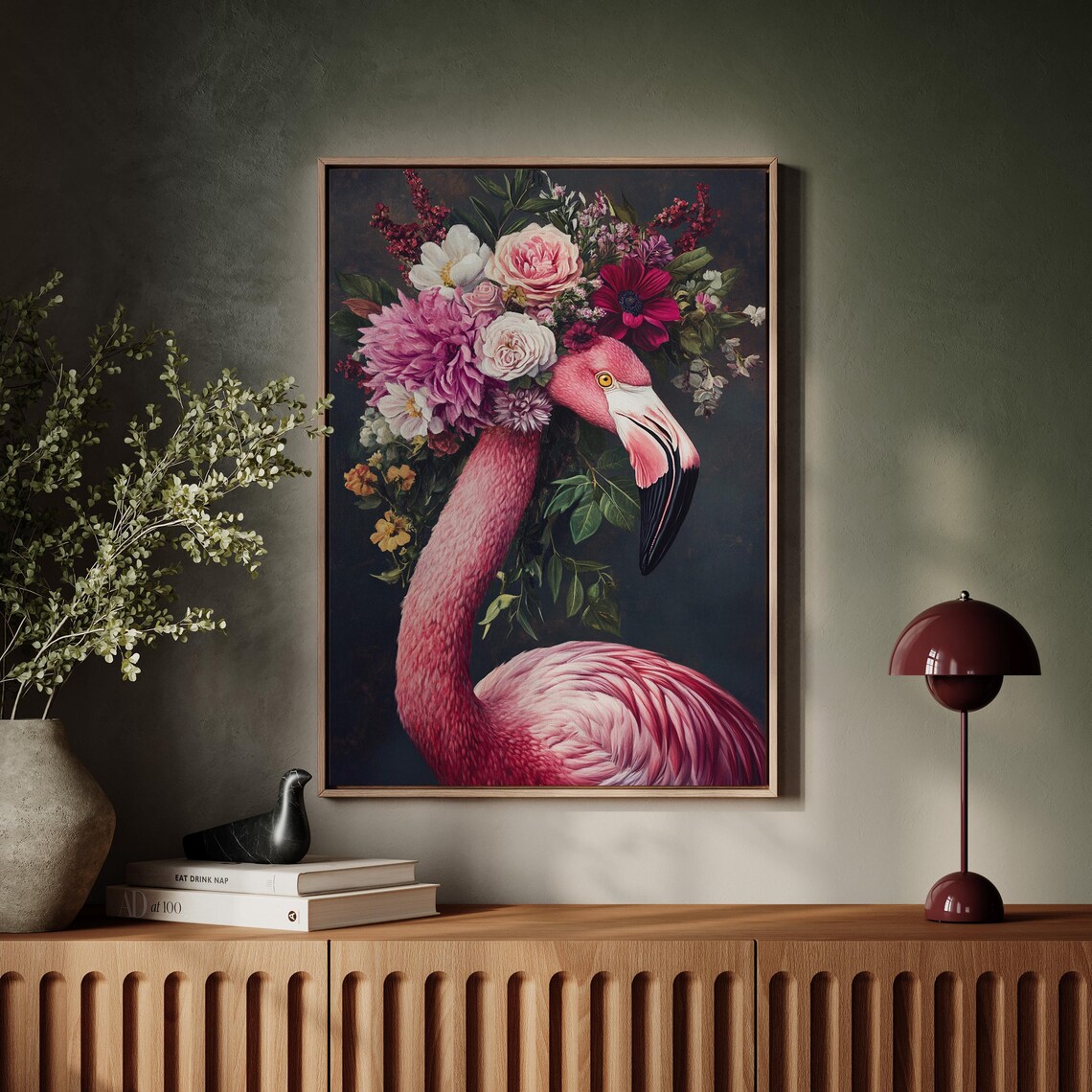 Pink Flamingo Floral Crown Vintage Inspired Bird Art Print - Image 7
